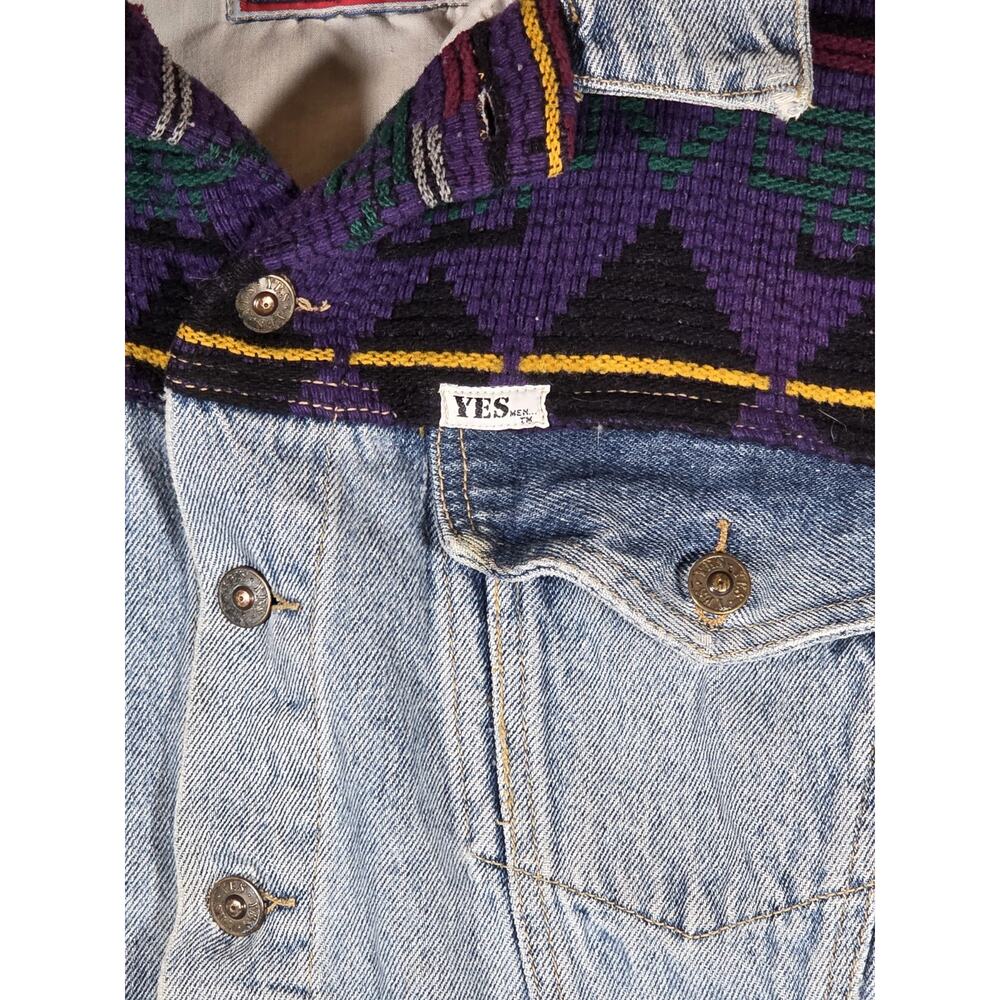 Vintage 90s YES Clothing Co Aztec Denim Trucker Jacket - Boxy Cropped L/XL - Picture 9 of 16